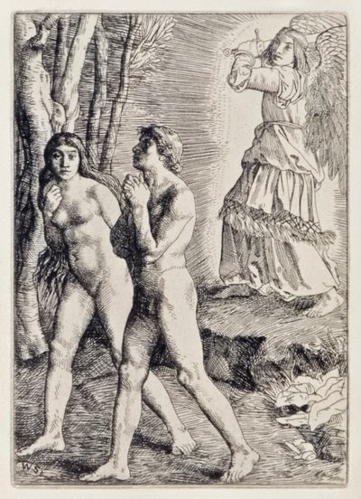 Adam et Ève expulsés du Paradis de Le Paradis perdu de John Milton, une série de 12 illustrations gravées par William Strang - William Strang